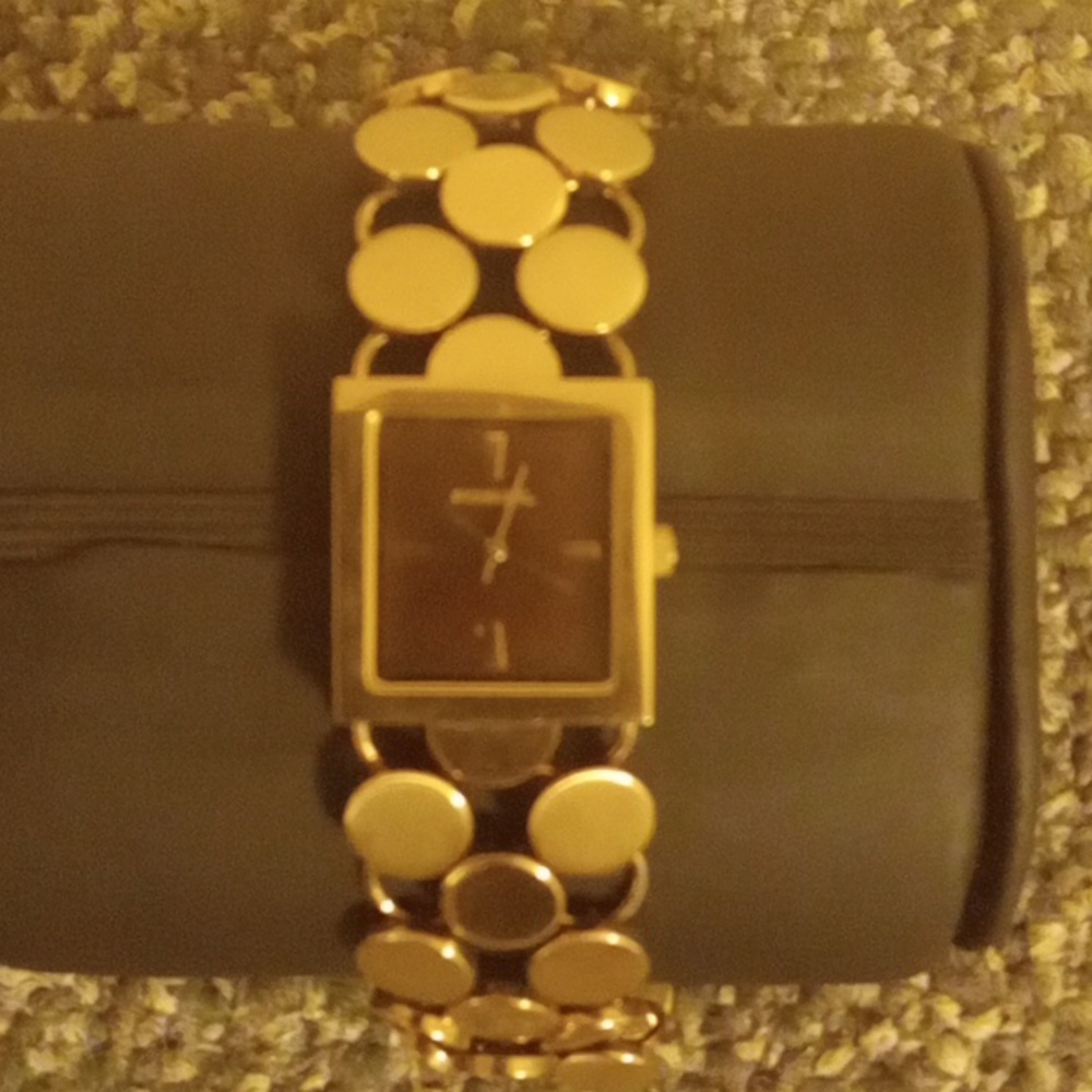 Fossil ES 1581 gold tone mesh bracelet watch brown square dial